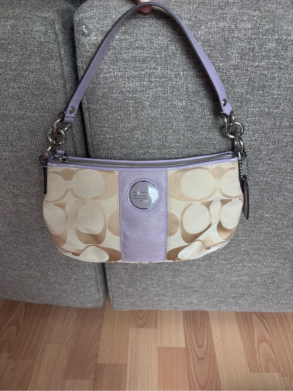 Coach Signature Canvas and Lilac Leather Shoulder Bag